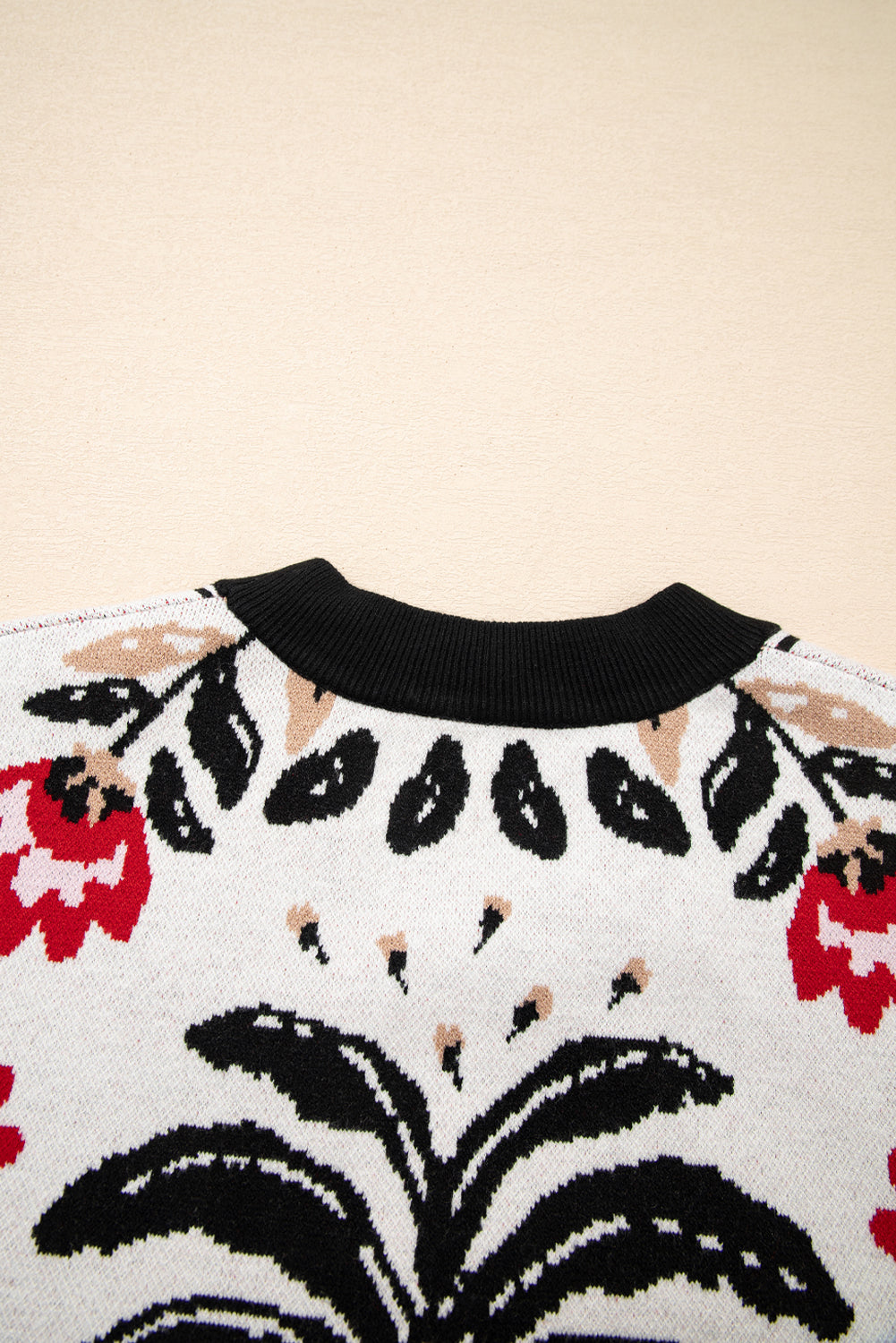 Floral V Neck Button Front Knit Cardigan Sweater