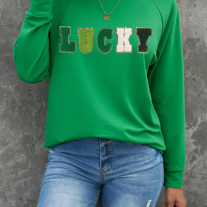 LUCKY Chenille Letter Graphic Sweatshirt – St. Patrick’s Day