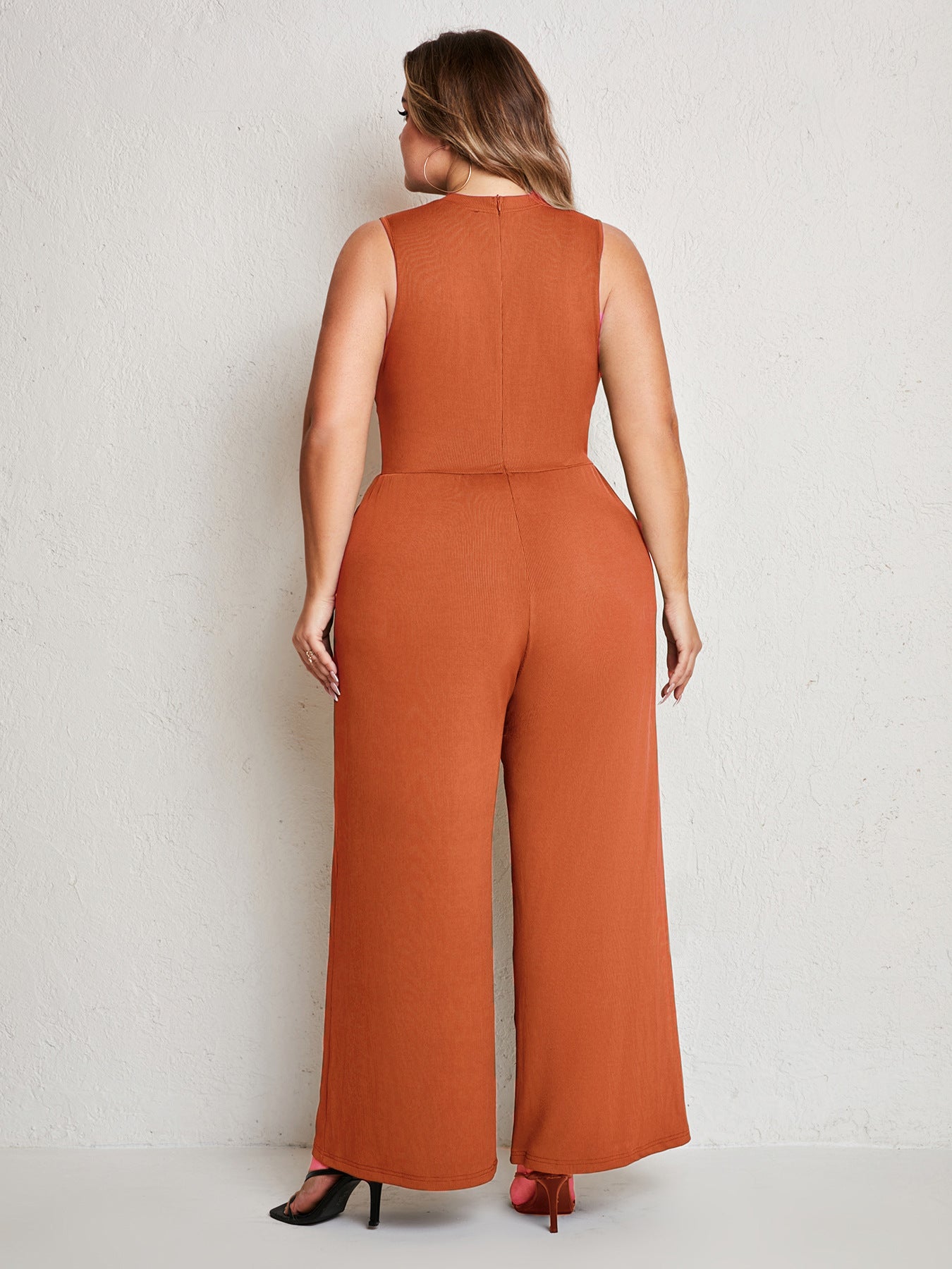 Womens Summer One Piece Sleeveless Wide Leg Pants Rompers With Pockets Plus Size