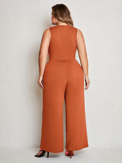 Womens Summer One Piece Sleeveless Wide Leg Pants Rompers With Pockets Plus Size