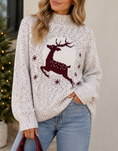Women's Reindeer Chenille Mock Neck Sweater