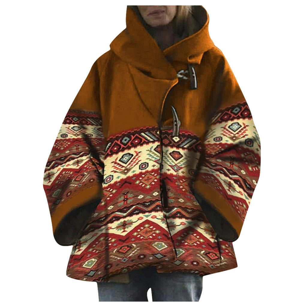 Women's Aztec Print Oversized Wool Blend Coat