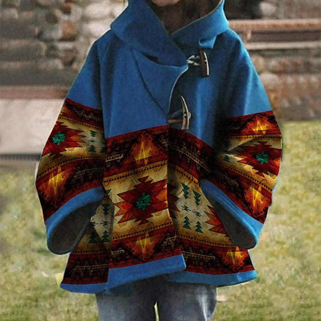 Women's Aztec Print Oversized Wool Blend Coat
