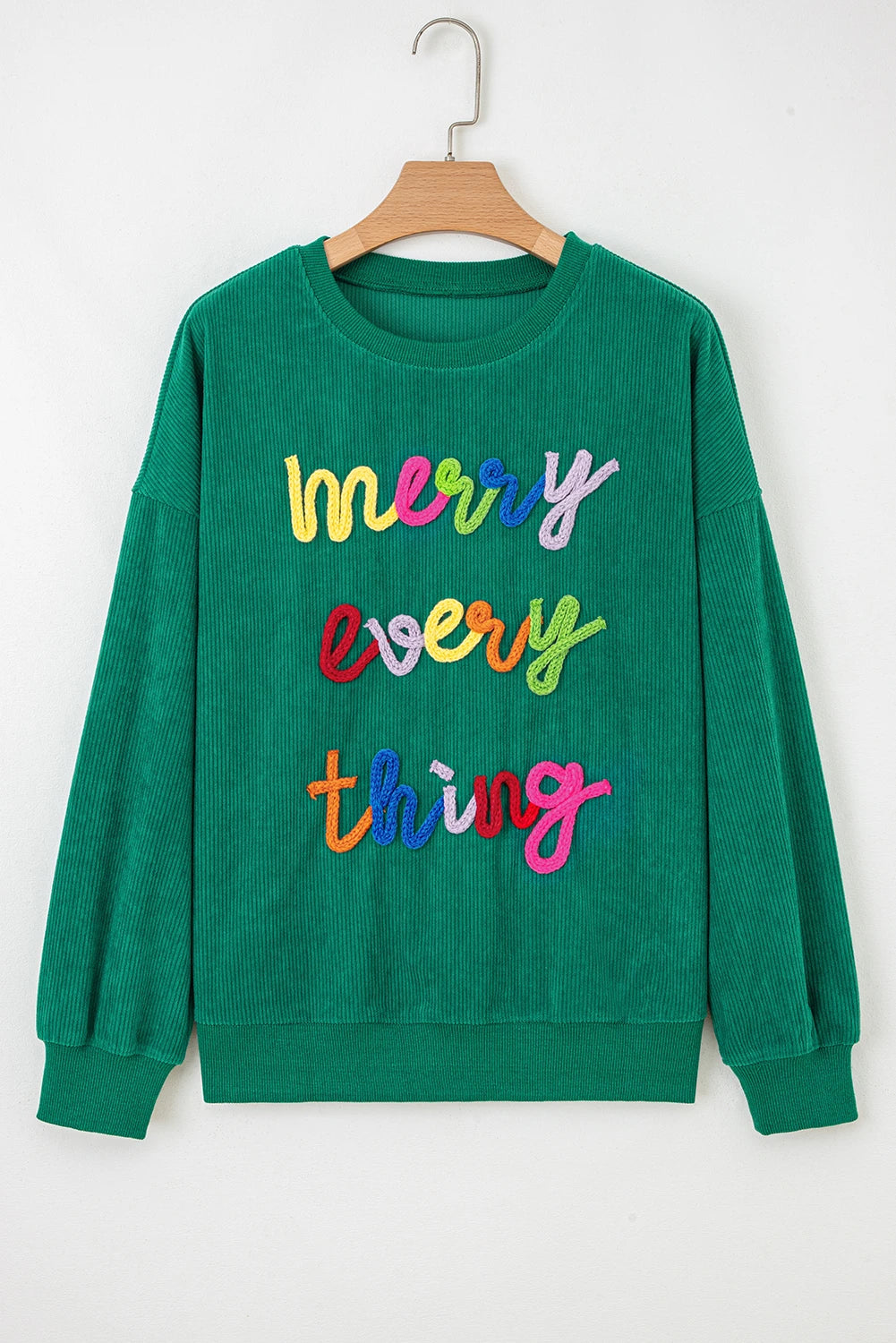 merry little thing Corded Letter Graphic Ribbed Loose Sweatshirt