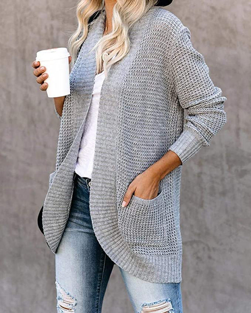 Women's Oversized Chunky Knit Open Front Cardigan Pockets