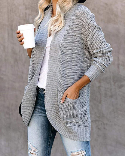 Women's Oversized Chunky Knit Open Front Cardigan Pockets