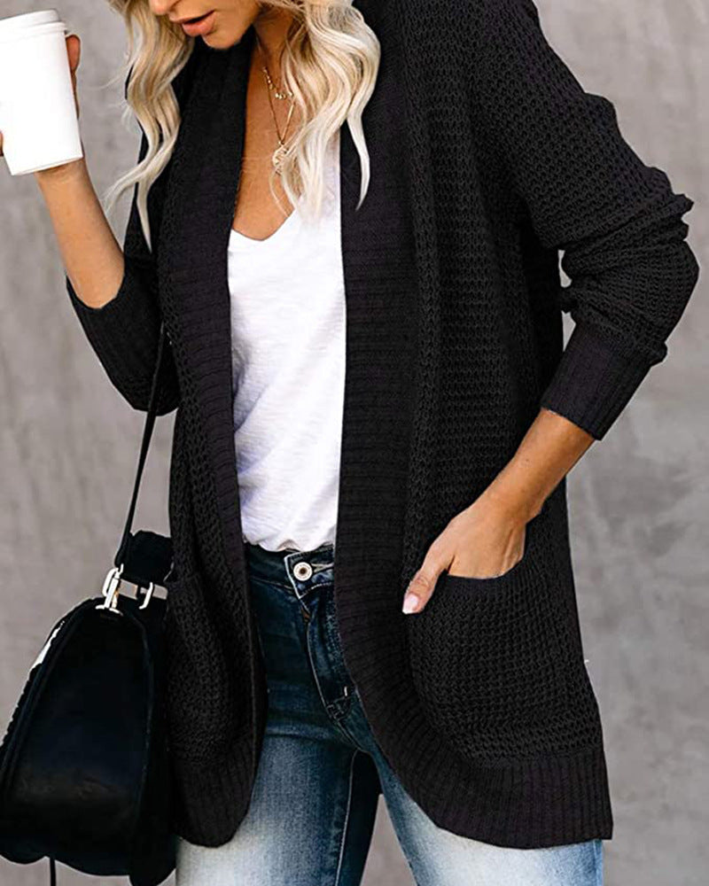 Women's Oversized Chunky Knit Open Front Cardigan Pockets