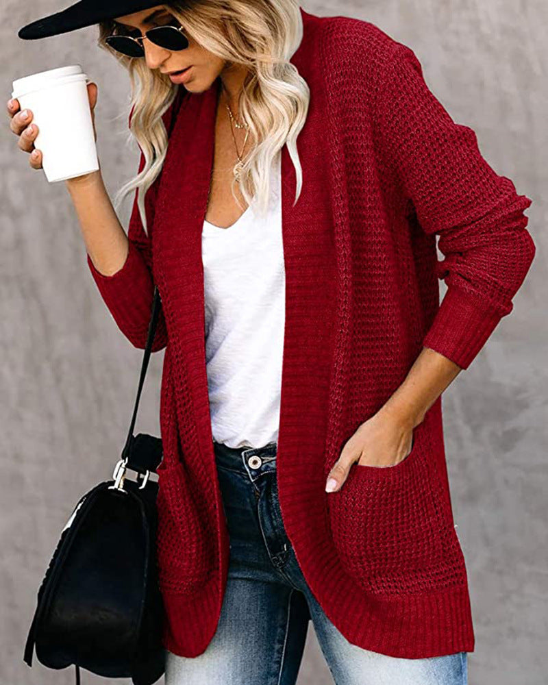 Women's Oversized Chunky Knit Open Front Cardigan Pockets