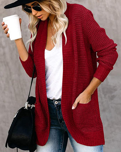 Women's Oversized Chunky Knit Open Front Cardigan Pockets