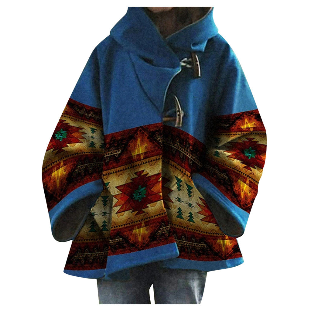 Women's Aztec Print Oversized Wool Blend Coat