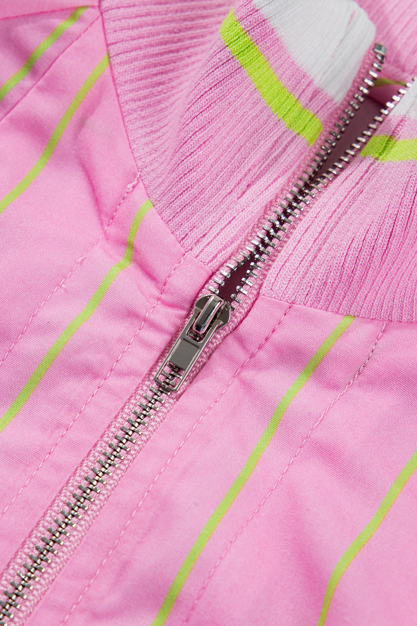 Pink Stripe Half Zip Blouse Puff Sleeve Casual Boutique Top