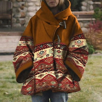 Women's Aztec Print Oversized Wool Blend Coat