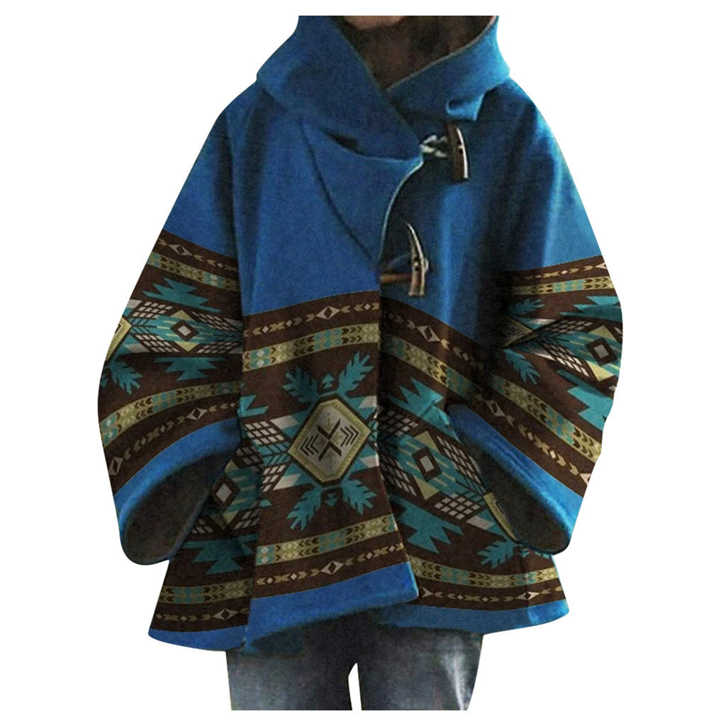 Women's Aztec Print Oversized Wool Blend Coat