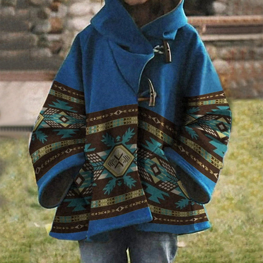 Women's Aztec Print Oversized Wool Blend Coat