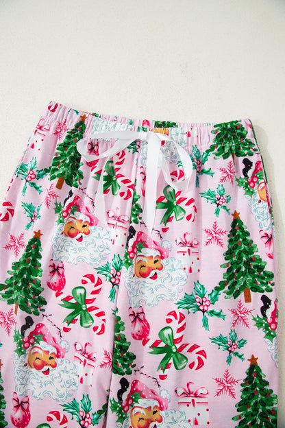 Christmas Tree Print Button Lounge Set for Women 2pcs