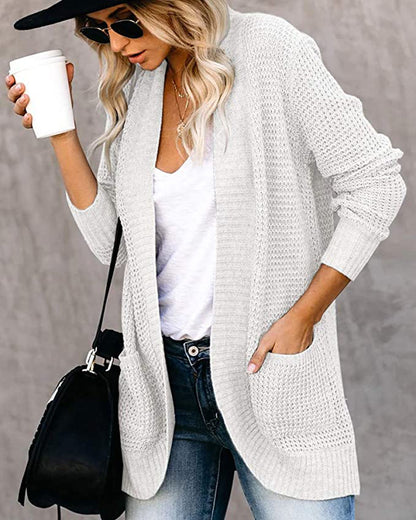 Women's Oversized Chunky Knit Open Front Cardigan Pockets