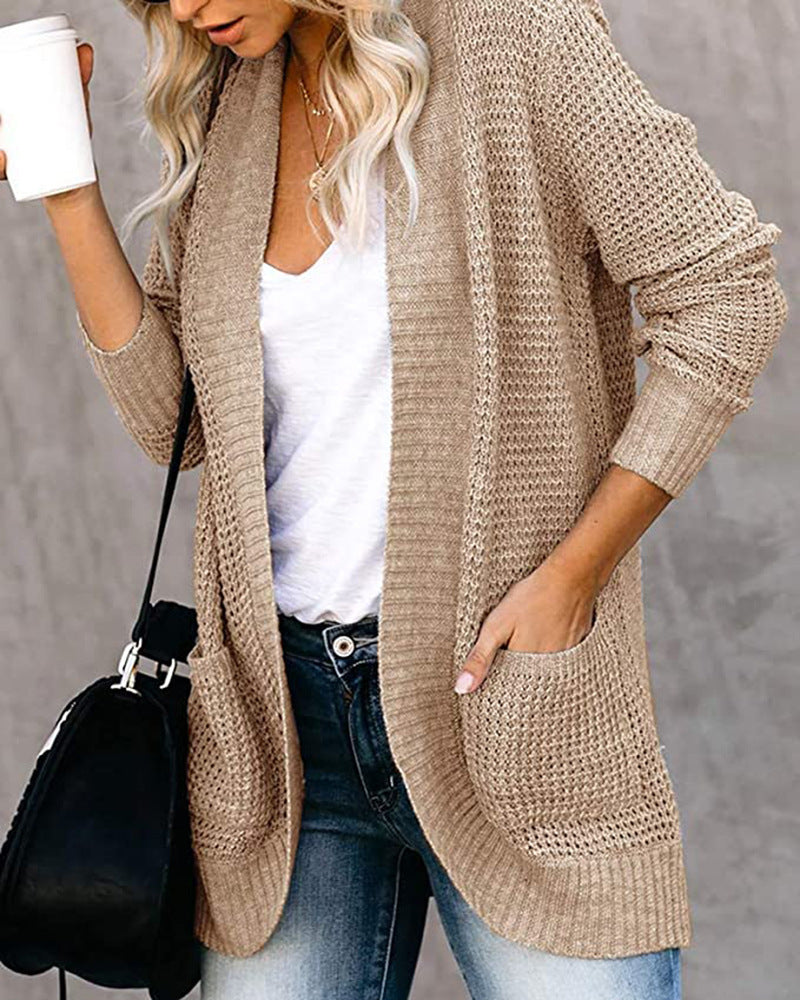Women's Oversized Chunky Knit Open Front Cardigan Pockets