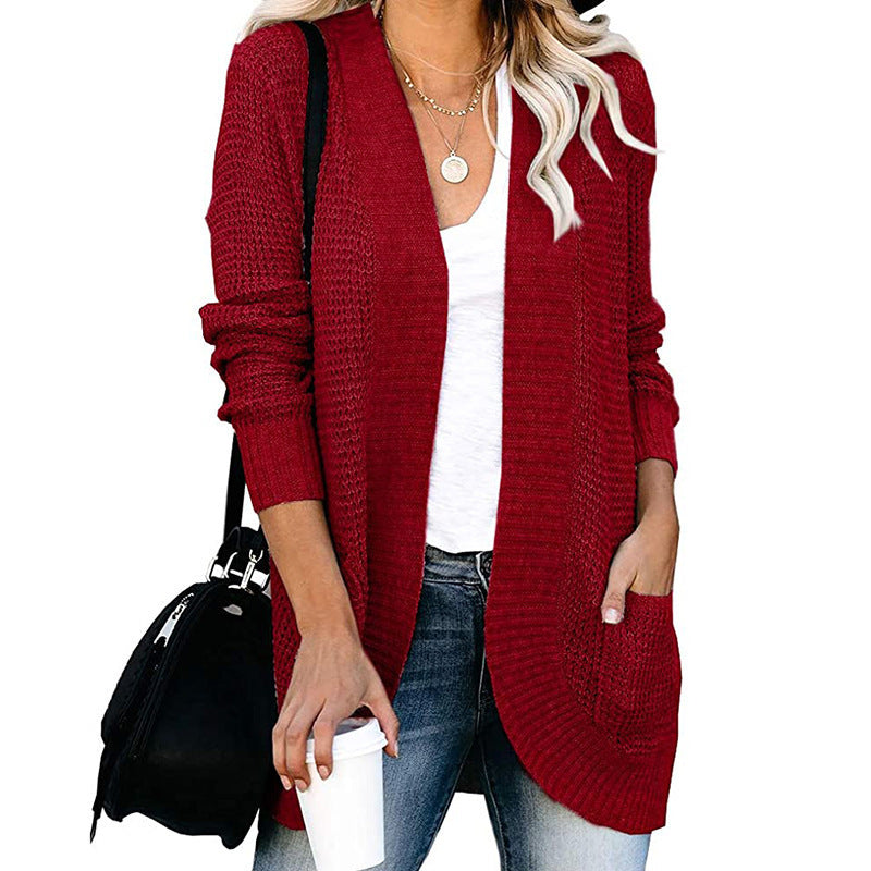 Women's Oversized Chunky Knit Open Front Cardigan Pockets