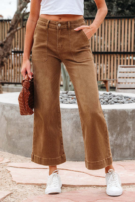 Breen Cropped High Rise Wide Leg Denim Pants