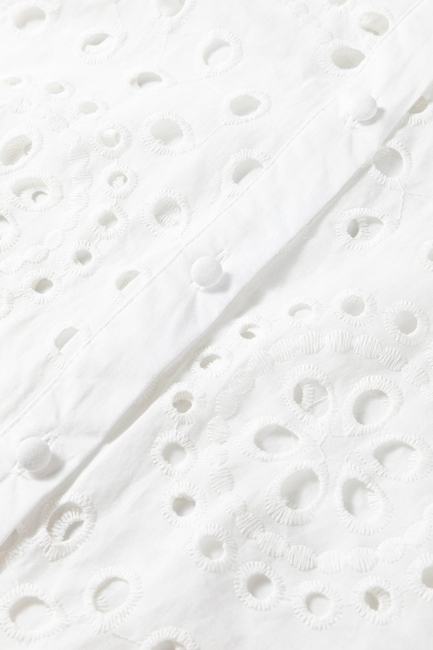 White Eyelet Embroidered Puff Sleeve Button Crop Shirt
