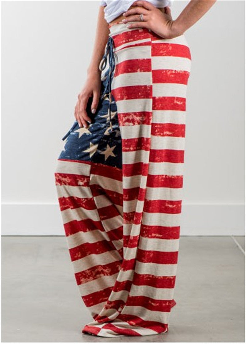 Womens American Flag High Waist Wide Leg Lounge Pants