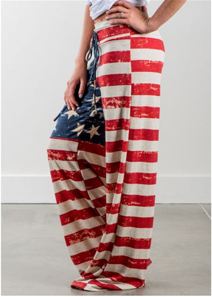 Womens American Flag High Waist Wide Leg Lounge Pants