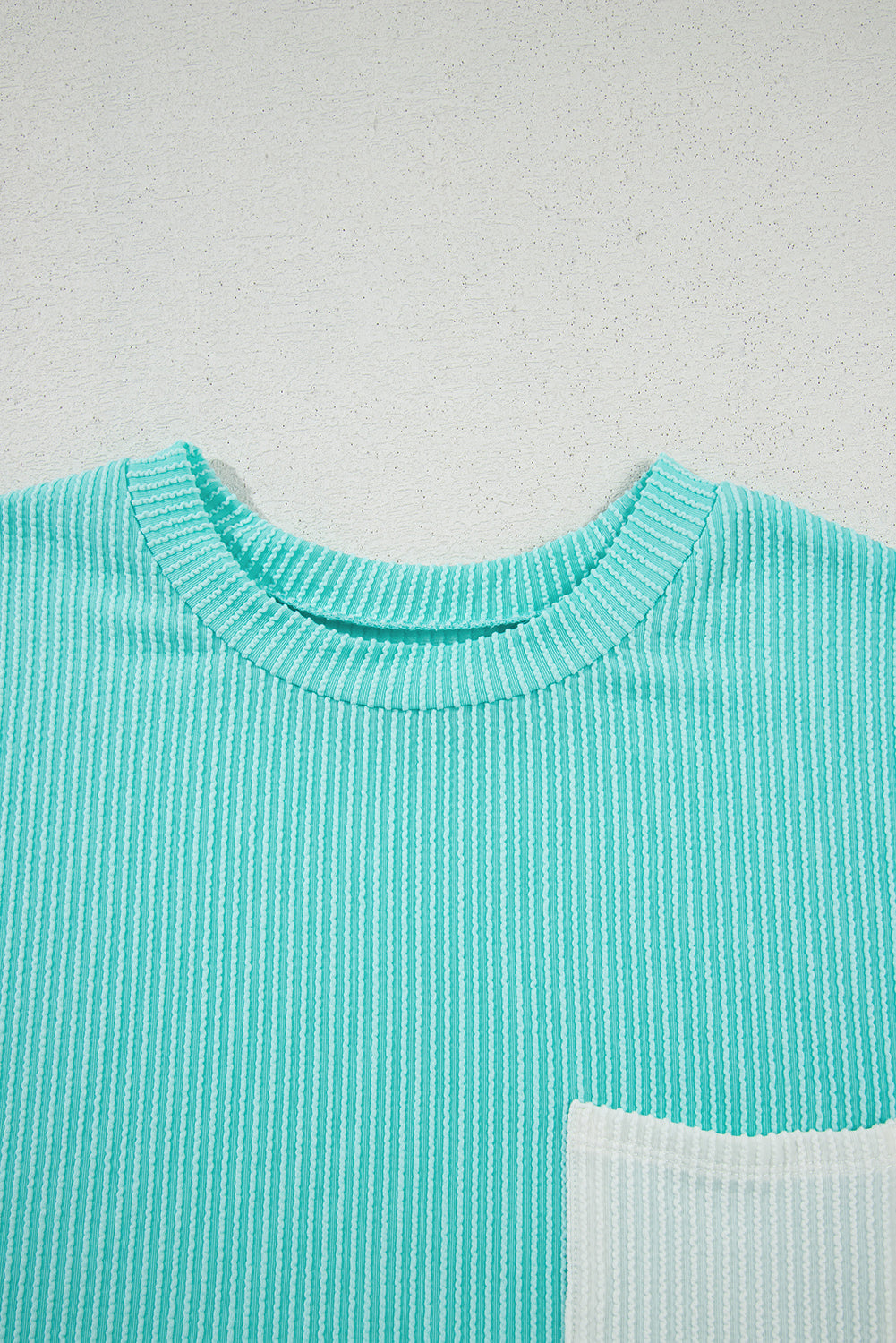 Pink Striped Textured Knit Pocket Casual Tee