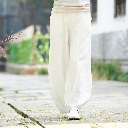 Women's Cotton Linen Harem Pants Plus Size High Waist