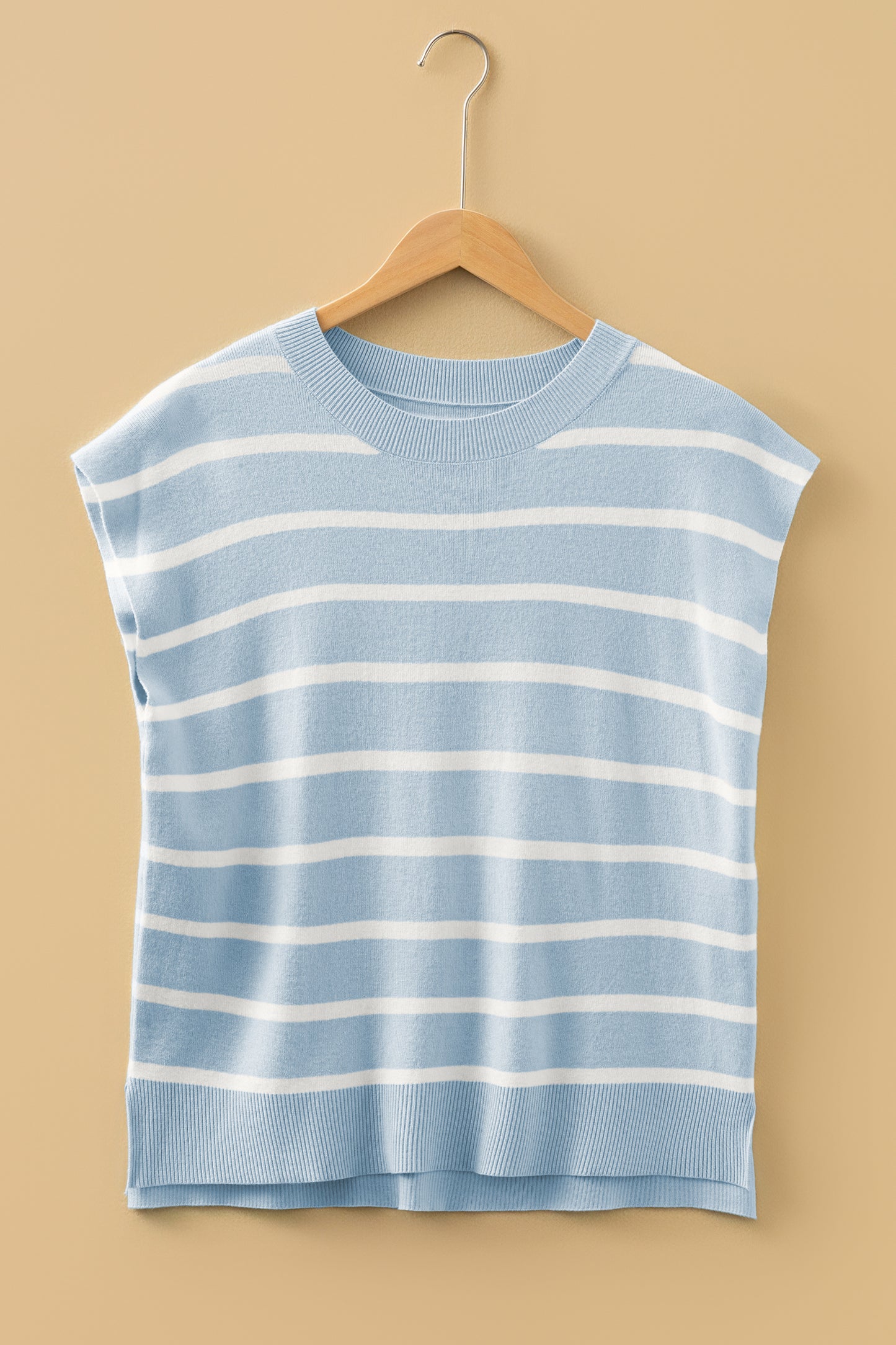 Parchment Striped Short Sleeve Crewneck Knit Sweater Top