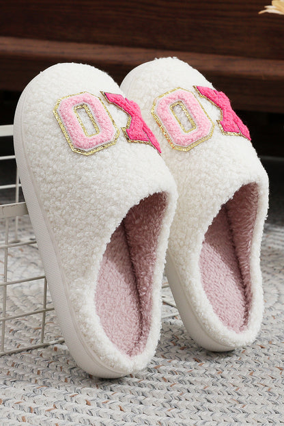 Pink XOXO Plush Slippers Warm Fuzzy Valentines House Shoes Women