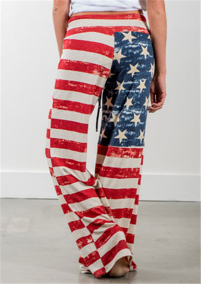 Womens American Flag High Waist Wide Leg Lounge Pants