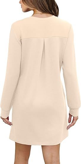 Cozy Long Sleeve Crewneck Sweatshirt Dress with Pockets