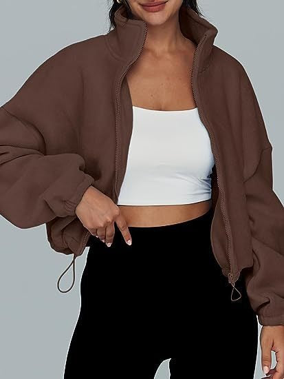 Fleece Zip Up Jacket - High Neck Oversized Pullover