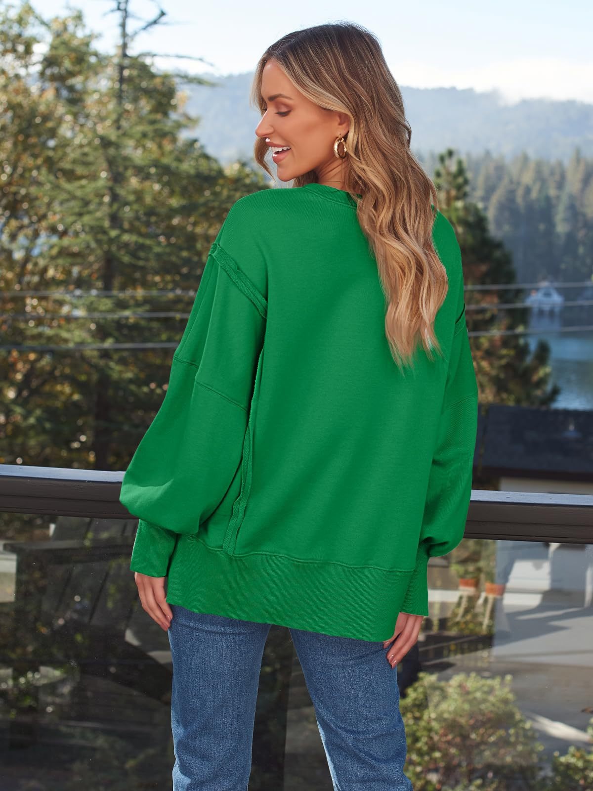 Oversized Drop Shoulder Sweatshirt - Pullover Top