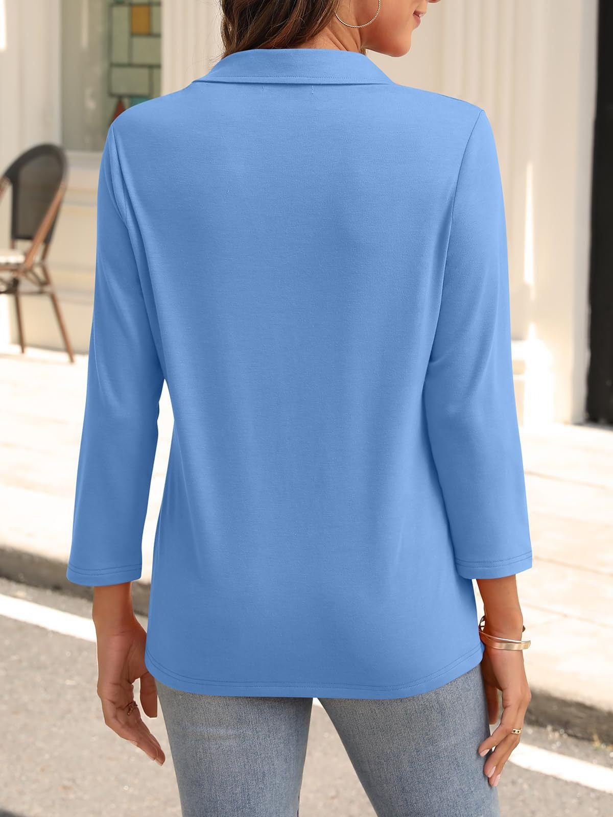 2025 Women's V-neck Polo Shirt 3/4 Sleeve Casual Top