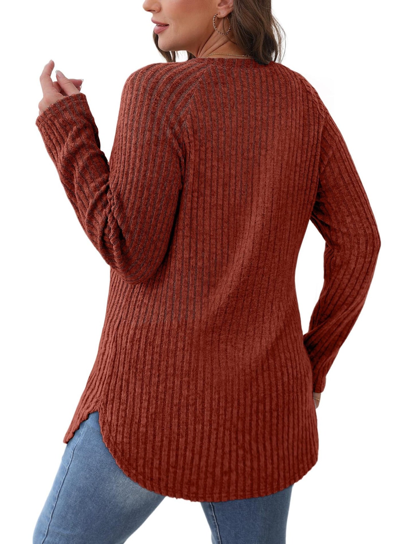 2025 Women's Casual Ribbed Knit Long Sleeve Pullover Sweater