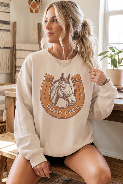Western Horse Horseshoe Graphic Oversized Sweatshirt