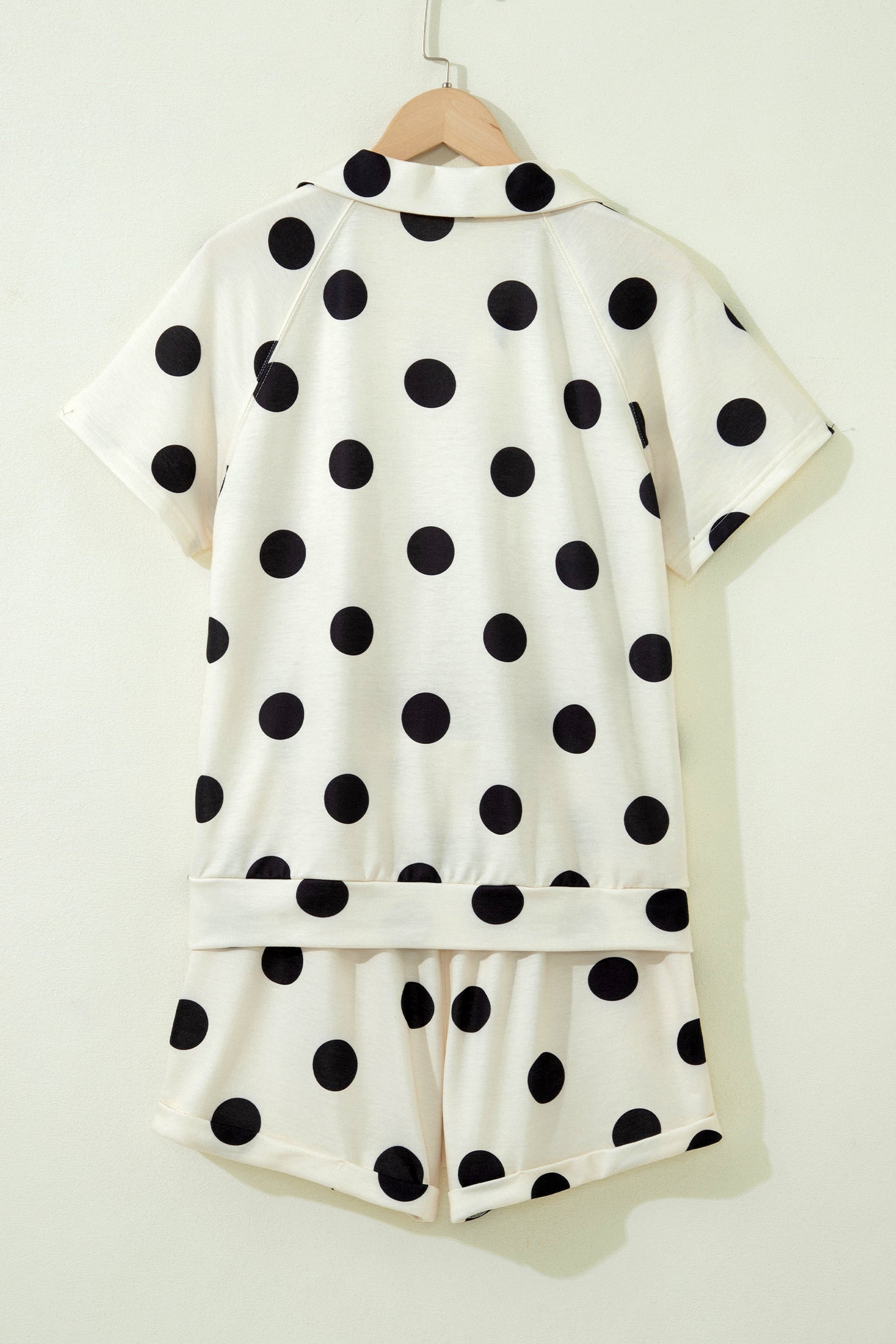 Green Polka Dot Lounge Set V Neck Tee and Shorts