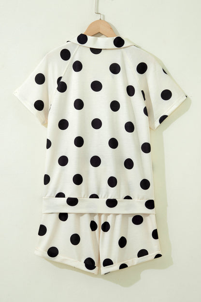 Green Polka Dot Lounge Set V Neck Tee and Shorts