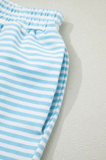 Pink Stripe Oversized Mock Neck Sweatshirt Shorts Set