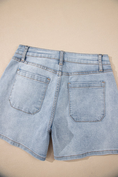 Light Wash High Waisted Denim Shorts with Pockets