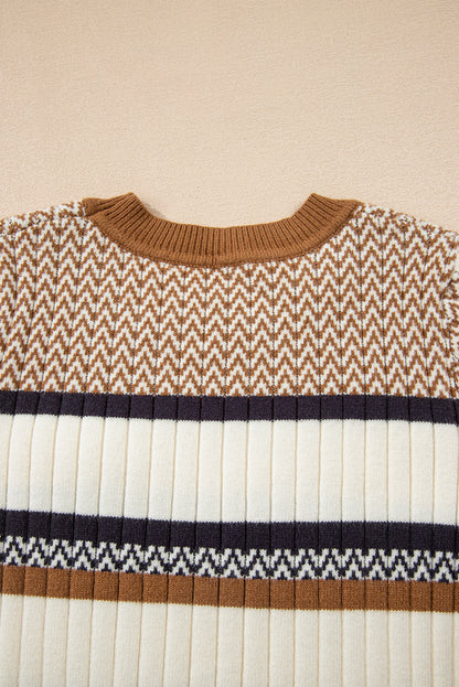 Women's Slim Fit Knit Sweater with Stripes and Ribbed Trim