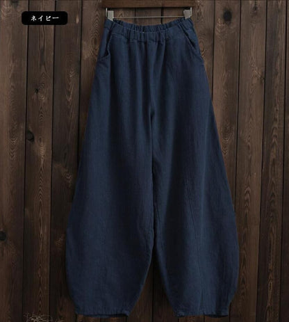 Women's Linen Harem Pants High Waist Casual Loose Boho