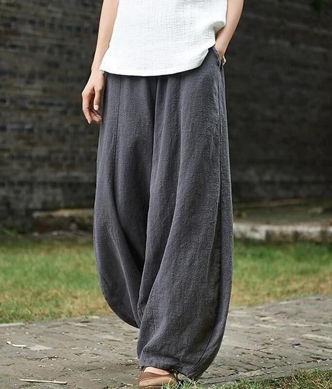 Women's Cotton Linen Harem Pants Plus Size High Waist