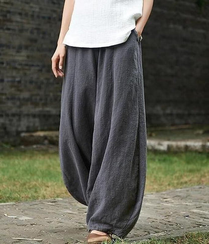 Women's Cotton Linen Harem Pants Plus Size High Waist