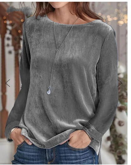 Women's Oversized Velvet Crewneck Pullover Sweatshirt