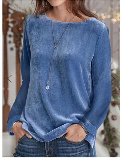 Women's Oversized Velvet Crewneck Pullover Sweatshirt