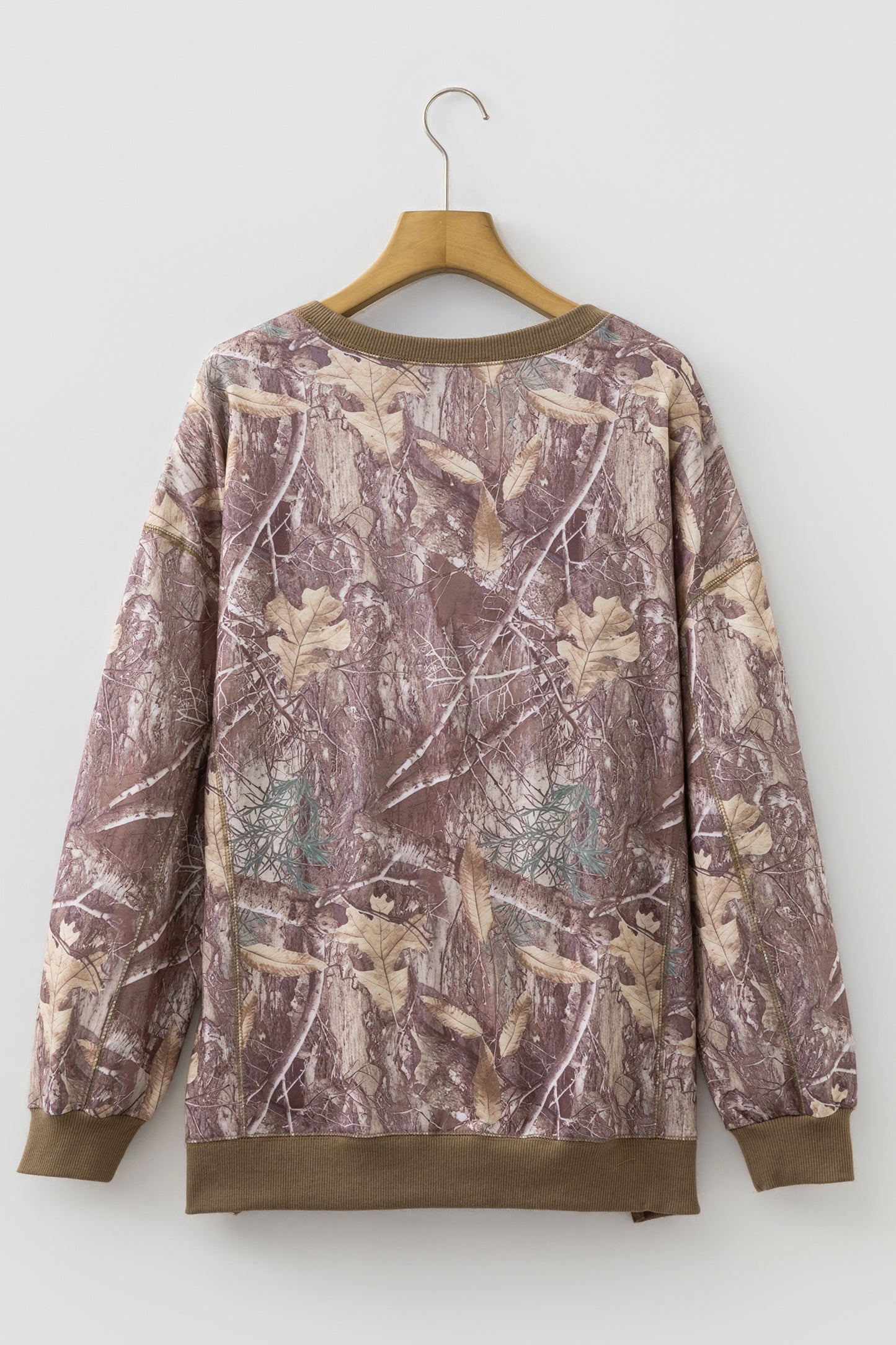 Camo Print Oversized Sweatshirt Colorblock Trim Pullover
