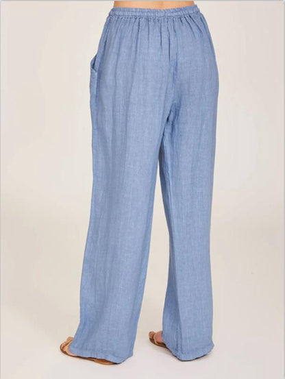 Womens Linen Wide Leg Pants High Waist Drawstring Casual