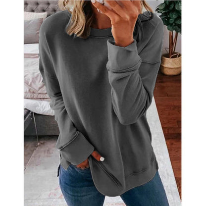 Women's Oversized Crew Neck Long Sleeve Side Slit Tunic Top